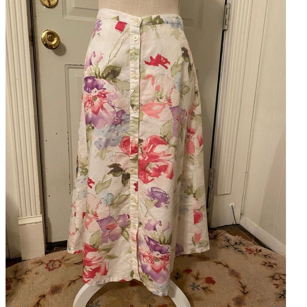 Chaps Floral Button Down Lined Skirt Size 6